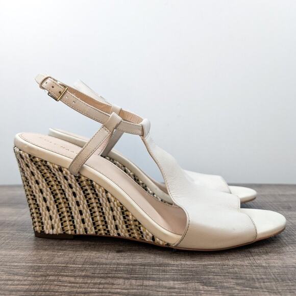 Cole Haan Maddie White Leather Ankle Strap Open Toe Wedge Heels Size 10 Summer - Picture 1 of 9